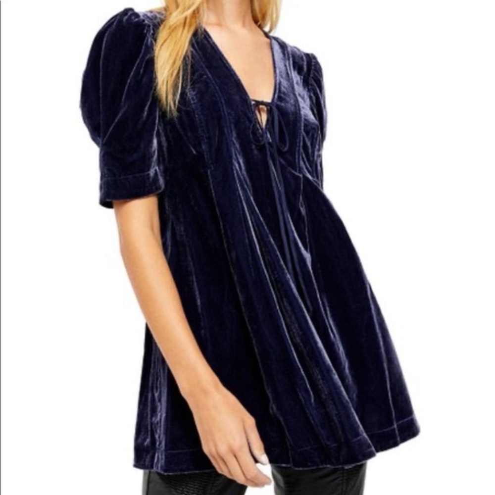 Free People Navy Velvet Blouse